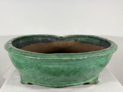 Preowned Japanese Tokoname Glazed Round High Quality Bonsai Pot Syuhou Yoshimura - 16.75” By 5.5”