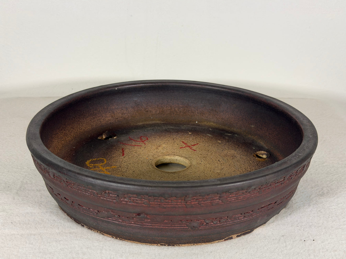 Preowned Japanese Tokoname Unglazed Round Bonsai Pot - 9.25” By 2.25”