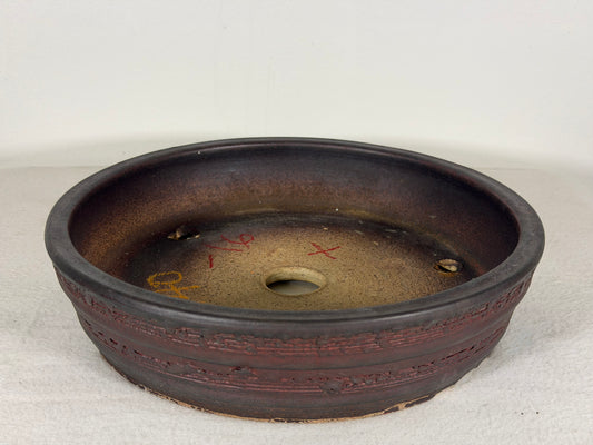 Preowned Japanese Tokoname Unglazed Round Bonsai Pot - 9.25” By 2.25”
