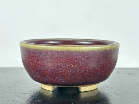 Preowned Japanese Tokoname Round Bonsai Pot Marutou with Patina - 2.75” By 1.25”