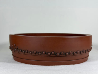 Preowned Japanese Tokoname Unglazed Drum Style Bonsai Pot Itutouen - 10.25” By 2 7/8”