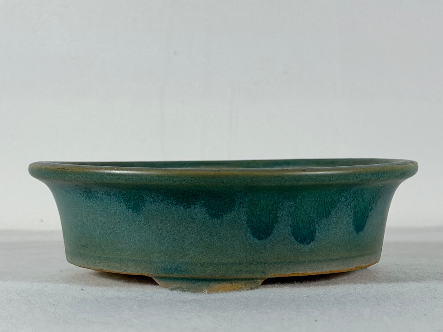 Preowned Vintage China Glazed Round Bonsai Pot Has Patina - 5 7/8” By 1 7/8”