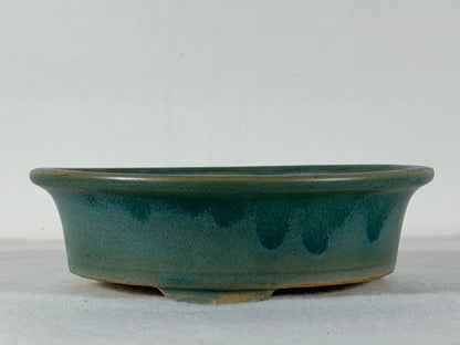 Preowned Vintage China Glazed Round Bonsai Pot Has Patina - 5 7/8” By 1 7/8”