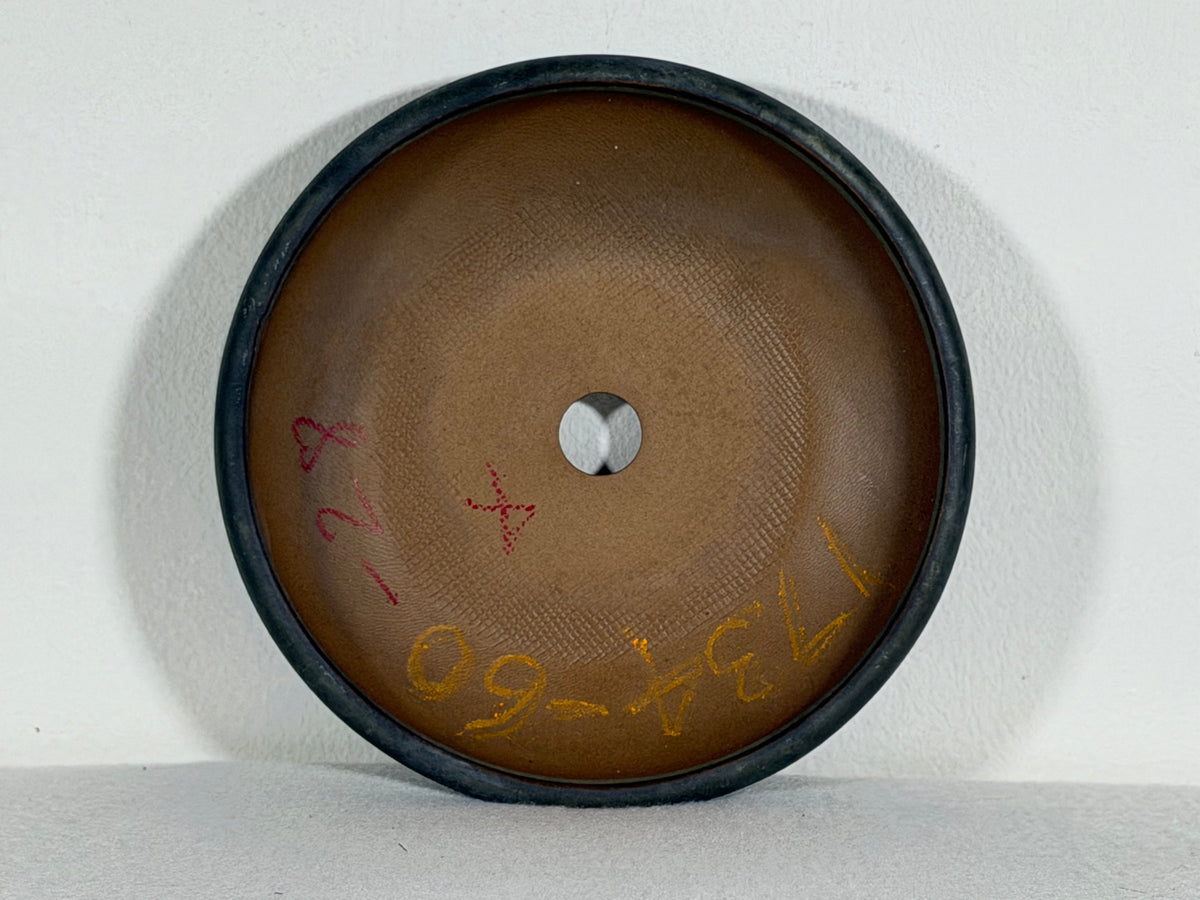Preowned Japanese Tokoname Glazed Shallow Round Bonsai Pot - 6.5” By 1.25”