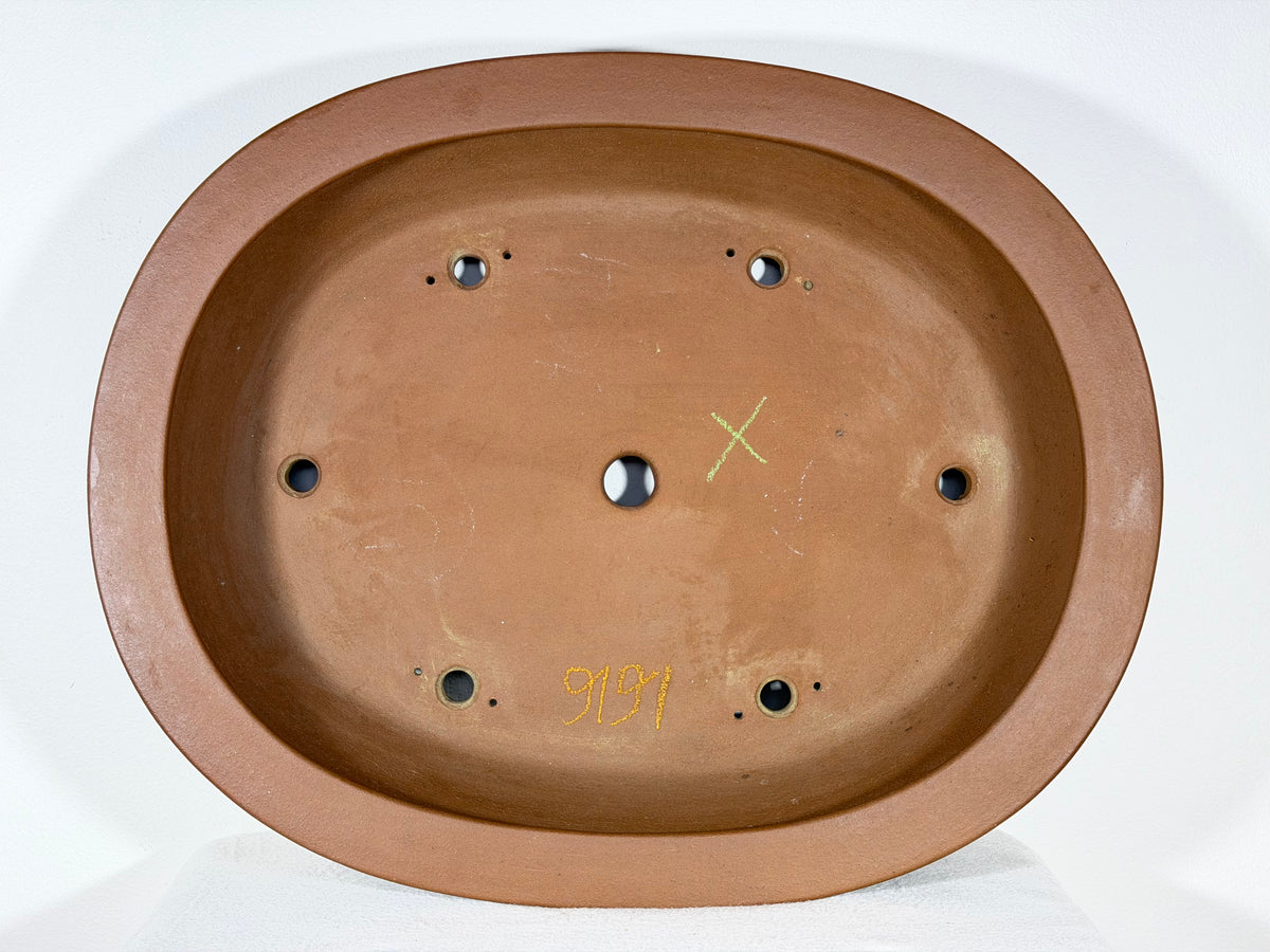 Preowned Japanese Tokoname Unglazed Oval Bonsai Pot Kitayama - 19.75” x 15.75” x 4”