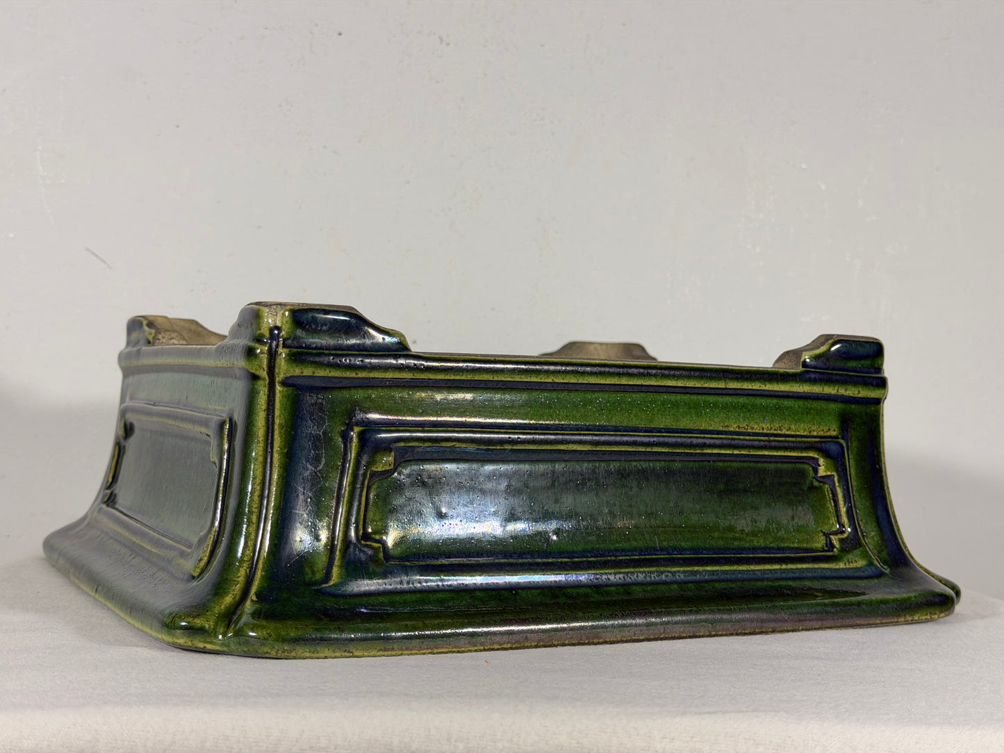 New Japanese Tokoname Glazed Rectangular Bonsai Pot Mazan Terahata -  12.25” By 10.75”