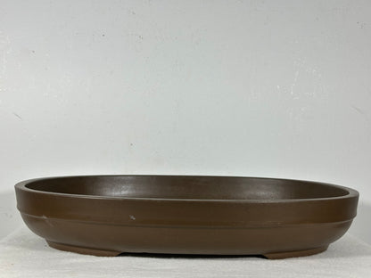 Preowned Japanese Tokoname Unglazed Oval Bonsai Pot has Stamp - 15.25” By 11.75”