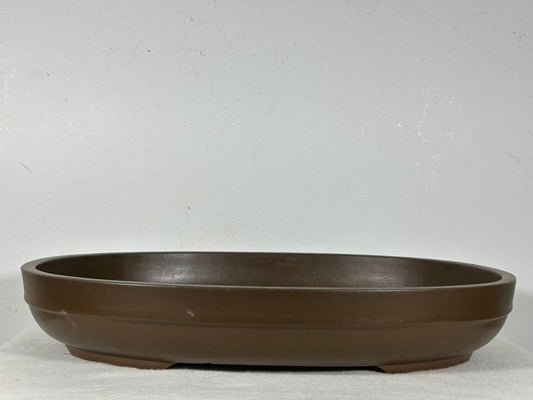 Preowned Japanese Tokoname Unglazed Oval Bonsai Pot has Stamp - 15.25” By 11.75”