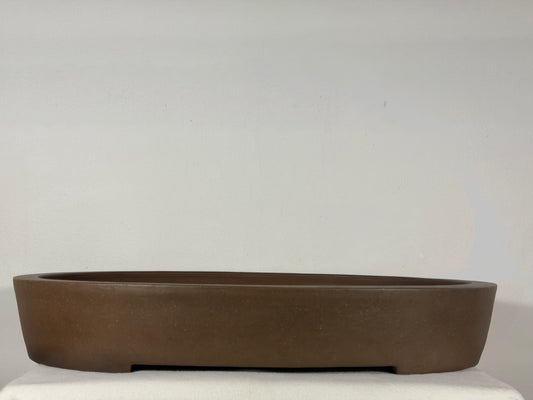 Preowned Japanese Tokoname Unglazed Oval Bonsai Pot Gyouzan Nakano - 20” x 15.5” x 3.25”