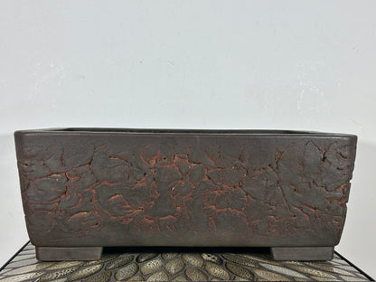 Preowned Vintage Japanese Tokoname Unglazed Rectangular Bonsai Pot Yamakou - 16.25” By 12.25”