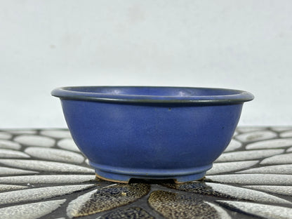 Preowned Japanese Tokoname Glazed Round Bonsai Pot with Stamps - 3 3/8” By 1 3/8”
