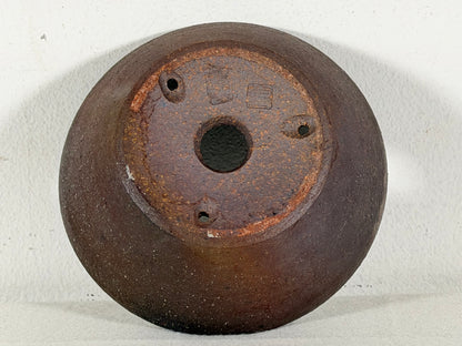 Preowned Japanese Tokoname Unglazed Round Bonsai Pot with Stamps - 5” By 2”