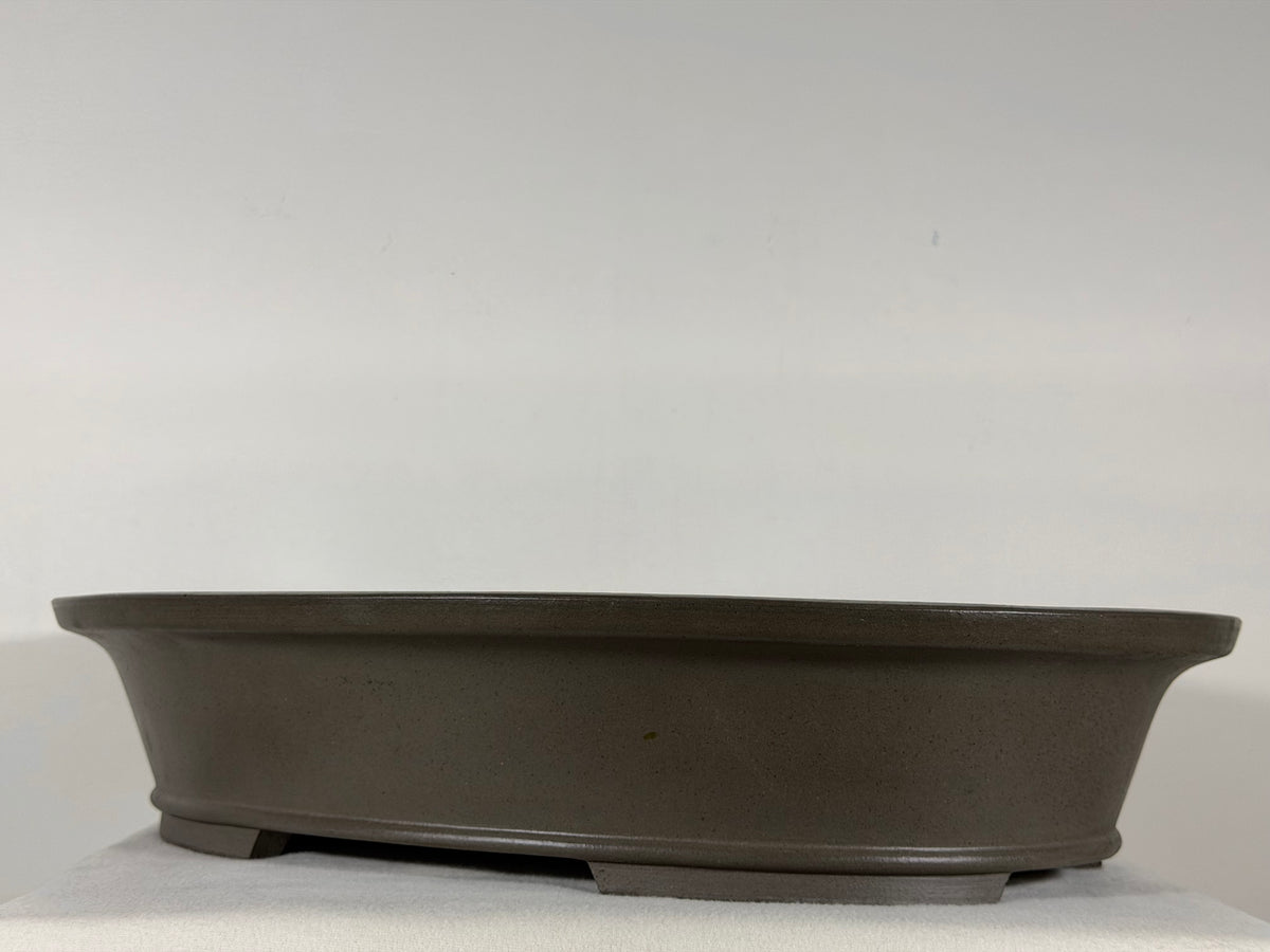 Preowned Japanese Tokoname Unglazed Oval Bonsai Pot Has Stamp - 20” x 15” x 4”