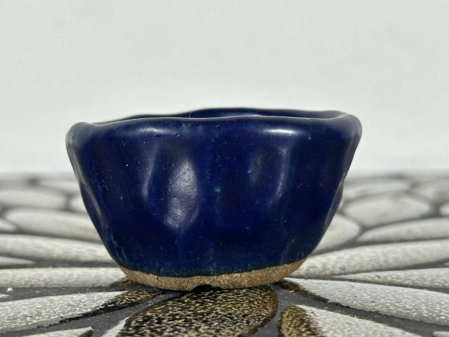 Preowned Japanese Tokoname Glazed Round Bonsai Pot Roman - 2 1/8” By 1.25”