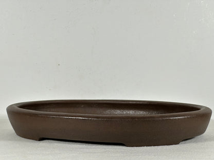 Preowned Japanese Tokoname Unglazed Oval Shallow Bonsai Pot Seizan - 12.5” By 9”