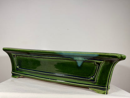 New Japanese Tokoname Glazed Rectangular Bonsai Pot Mazan Terahata - 18” By 14.25”