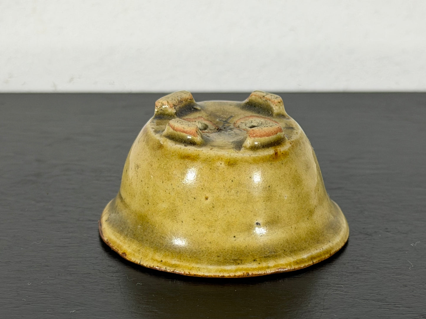 Preowned Vintage Japanese Tokoname Glazed Oval Bonsai Pot Mutou - 2” By 1.75”