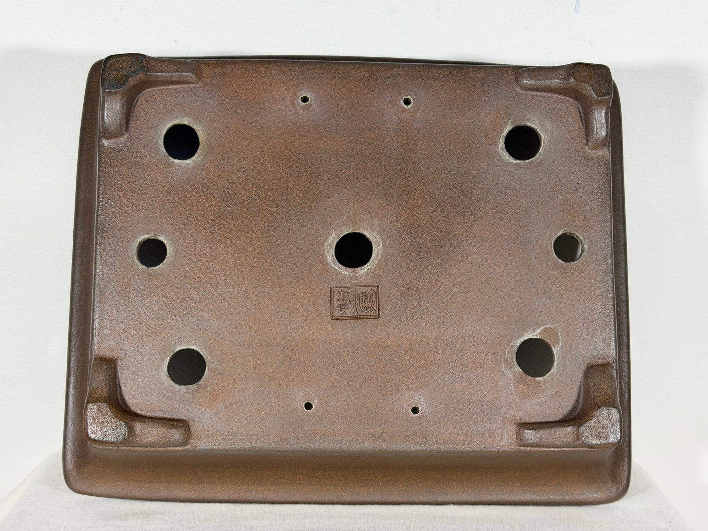 Preowned Japanese Tokoname Unglazed Rectangular Bonsai Pot Yuuji Nakano - 14.5” By 11.75”