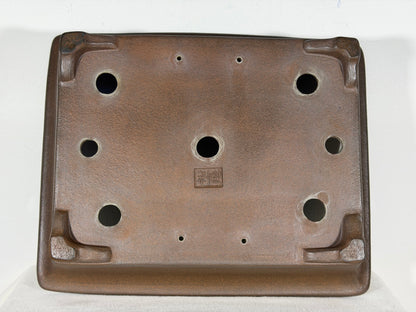Preowned Japanese Tokoname Unglazed Rectangular Bonsai Pot Yuuji Nakano - 14.5” By 11.75”