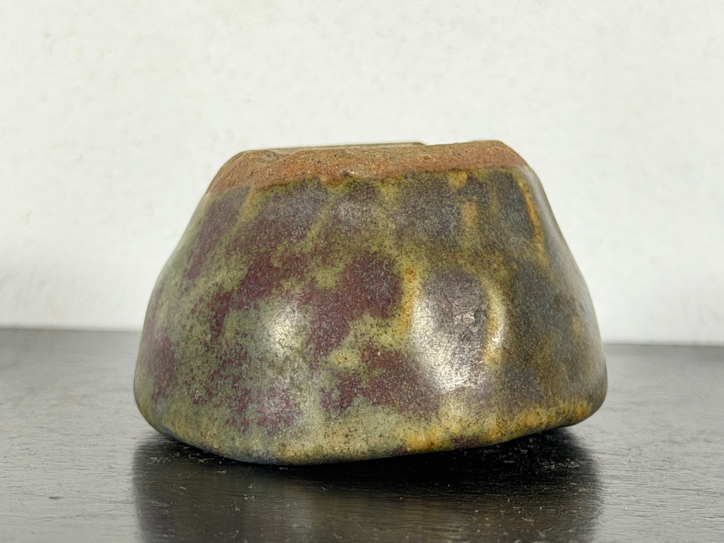 Preowned Japanese Tokoname Glazed Round Bonsai Pot with Stamp - 2.25” By 1.35”