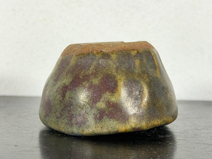 Preowned Japanese Tokoname Glazed Round Bonsai Pot with Stamp - 2.25” By 1.35”