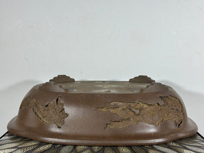 Preowned Japanese Tokoname Unglazed Mokko Style Bonsai Pot Yamaaki - 16.75” By 13 7/8”