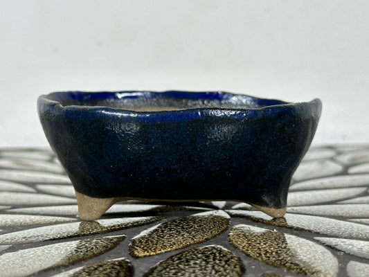 Preowned Japanese Tokoname Glazed Round Bonsai Pot with Stamps - 3.75” By 1.5”