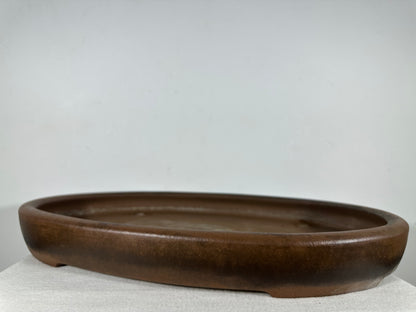 Preowned Japanese Tokoname Unglazed Oval Shallow Bonsai Pot Seizan - 20.5” By 14.25”