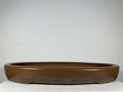 Preowned Japanese Tokoname Unglazed Oval Shallow Bonsai Pot Seizan - 20.5” By 14.5”