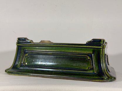 New Japanese Tokoname Glazed Rectangular Bonsai Pot Mazan Terahata -  12.25” By 10.75”