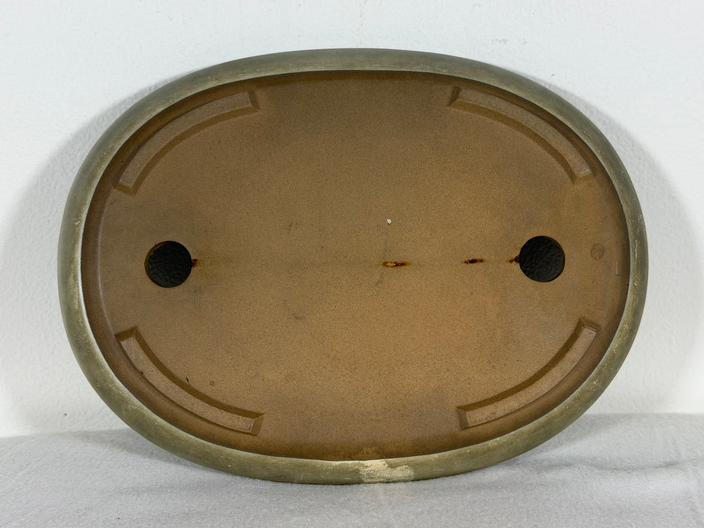Preowned Japanese Tokoname Glazed Shallow Oval Bonsai Pot - 8.5” By 6.5”