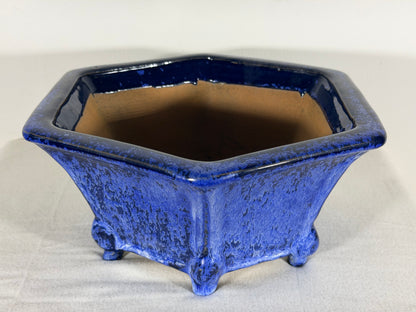 Preowned Japanese Tokoname Glazed Hexagon Shape Bonsai Pot Syuho - 11” By 4.75”