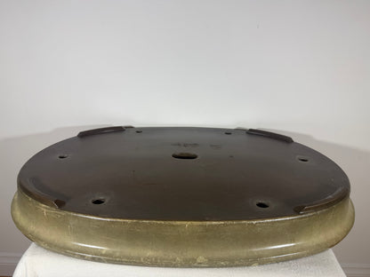 Preowned Japanese Tokoname Glazed Shallow Oval Bonsai Pot Hatutori -  24.5” x 18” x 2.75”