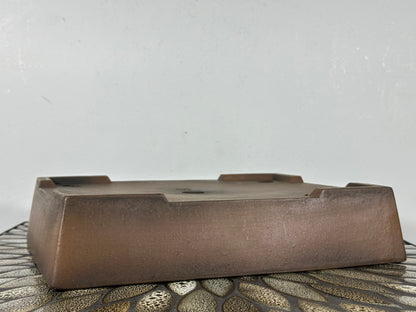 Preowned Japanese Tokoname Unglazed Rectangular Bonsai Pot Syouzan - 11.25” By 9”