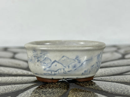 Preowned Japanese Tokoname Glazed Oval Bonsai Pot with Stamp - 2” By 1.75”