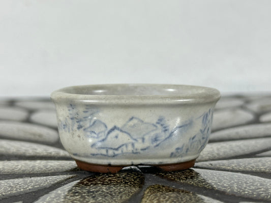Preowned Japanese Tokoname Glazed Oval Bonsai Pot with Stamp - 2” By 1.75”