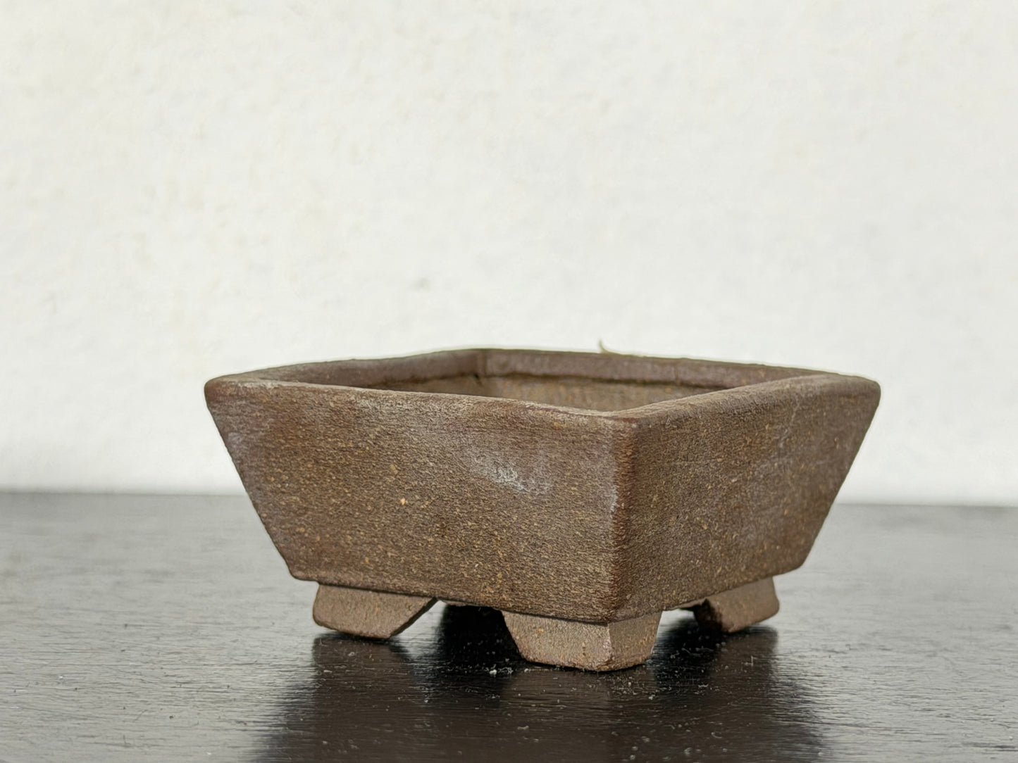 Preowned Japanese Tokoname Unglazed Square Bonsai Pot With Stamp - 1 5/8” By 0.75”