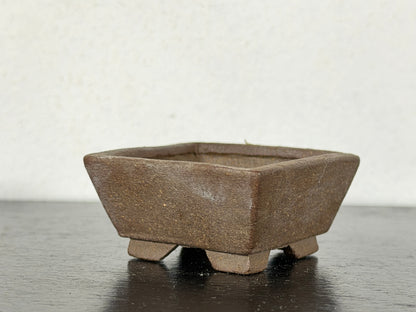 Preowned Japanese Tokoname Unglazed Square Bonsai Pot With Stamp - 1 5/8” By 0.75”