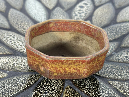 Preowned Japanese Tokoname Glazed Octagon Shape Bonsai Pot with Stamps - 2.75” By 2 3/8”