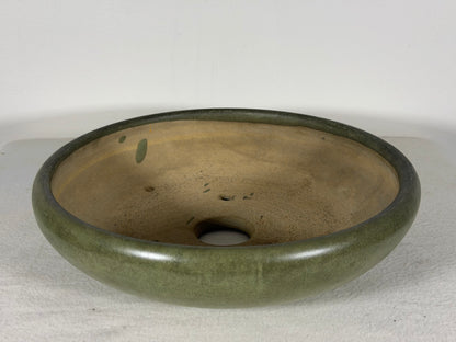 Preowned Japanese Tokoname Glazed Round Bonsai Pot has Patina - 9.5” By 2.5”