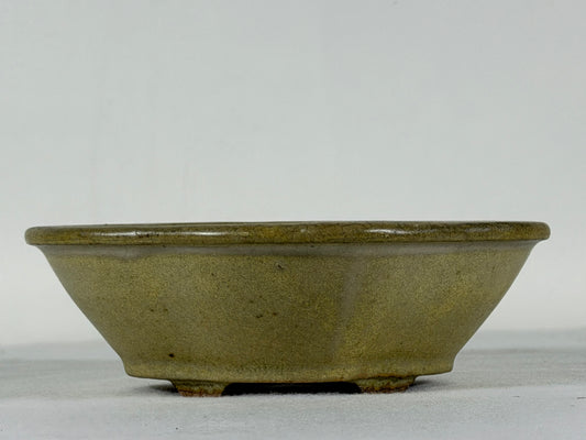 Preowned Japanese Tokoname Glazed Mokko Style Bonsai Pot Hatutori - 5.5” By 4.75”