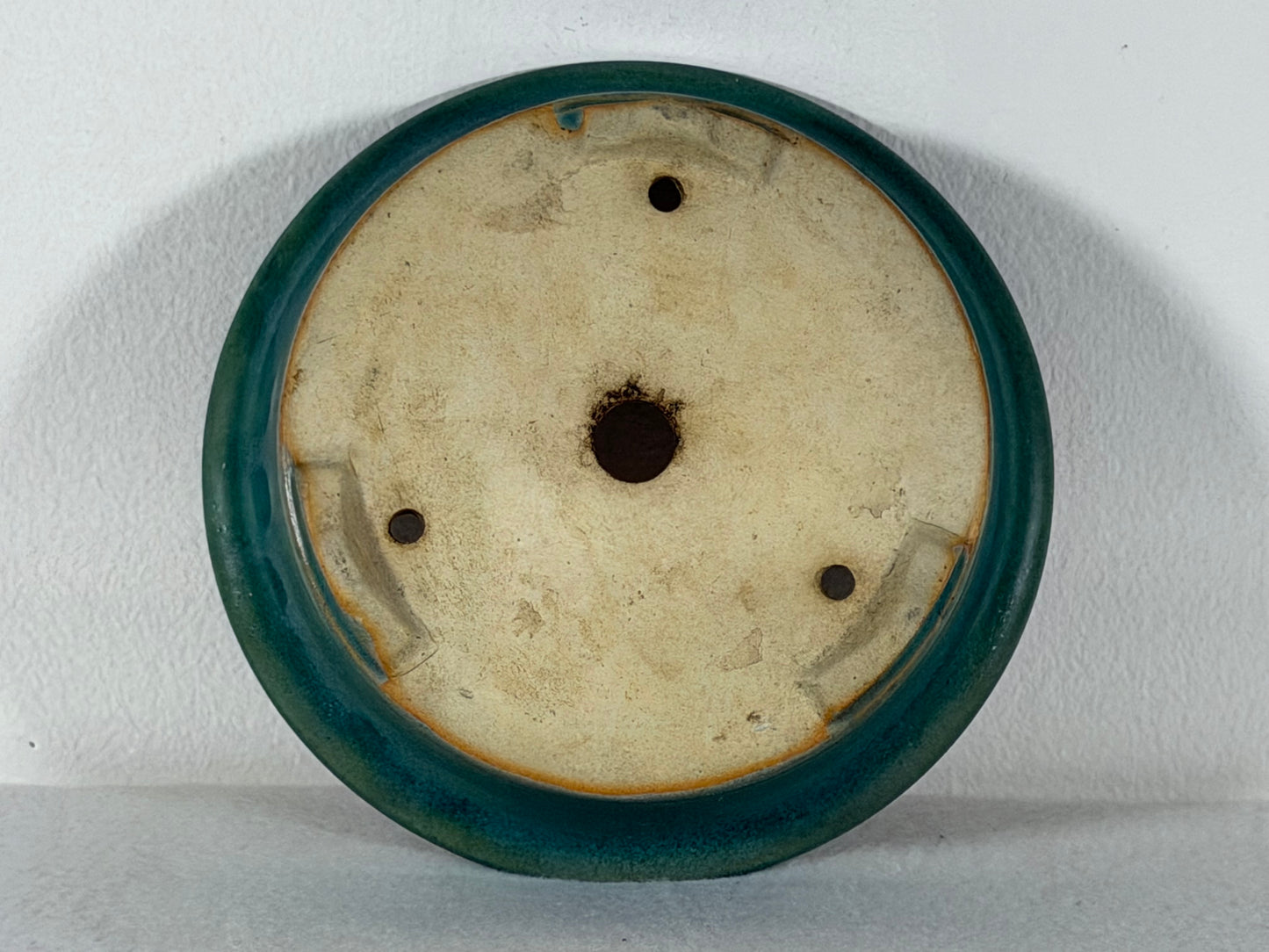 Preowned Vintage China Glazed Round Bonsai Pot Has Patina - 5 7/8” By 1 7/8”