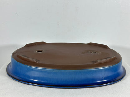 Preowned Japanese Tokoname Glazed Oval Shallow Bonsai Pot - 14.5” By 11”