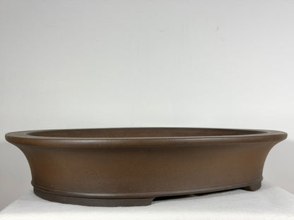 Preowned Japanese Tokoname Unglazed Oval Bonsai Pot Gyouzan Nakano - 19” By 15.5”
