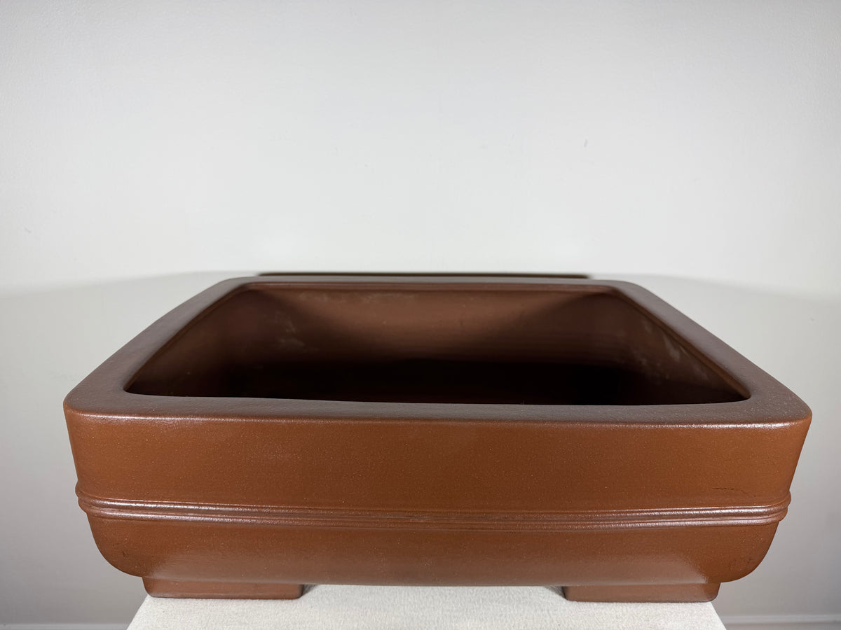 Preowned Japanese Tokoname Unglazed Rectangular Bonsai Pot Syouzan - 19.75” x 15.25” x 6.5”