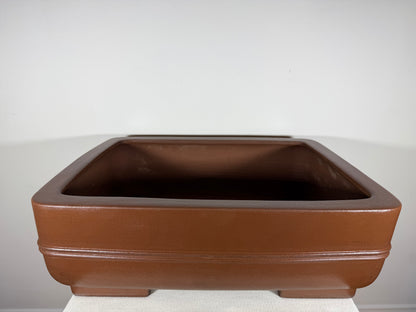 Preowned Japanese Tokoname Unglazed Rectangular Bonsai Pot Syouzan - 19.75” x 15.25” x 6.5”