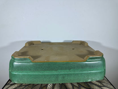 Preowned Japanese Tokoname Glazed Rectangular Bonsai Pot Yamafusa - 16.75” By 12.5”