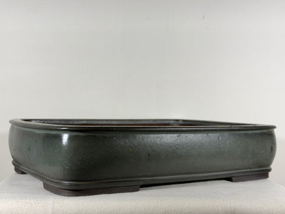 Preowned Japanese Tokoname Glazed Rectangular Bonsai Pot Shizan - 16.25” By 12.25”