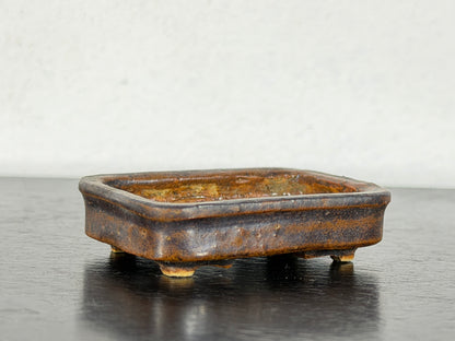 Preowned Vintage Japanese Tokoname Glazed Rectangular Shallow Bonsai Pot Mutou - 1.75” By 1.25”