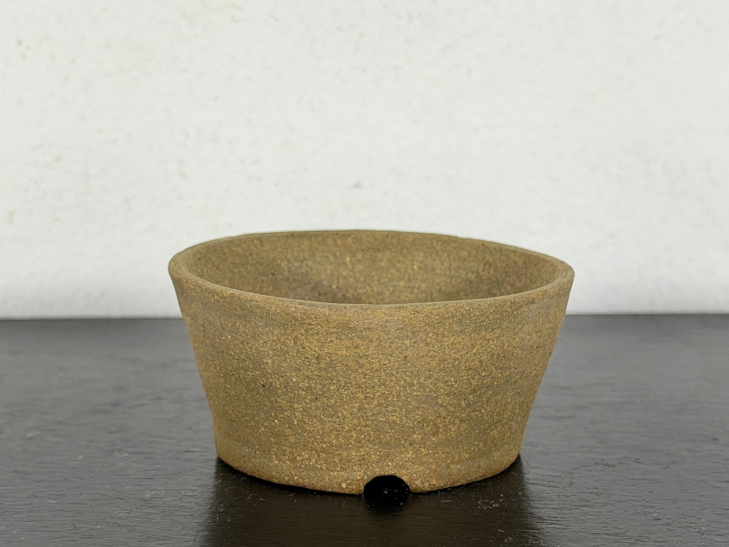 Preowned Japanese Tokoname Unglazed Round Bonsai Pot With Stamp - 2” By 1”
